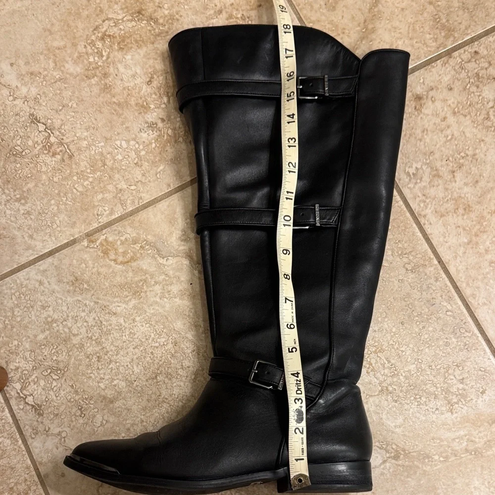 Gianni Bini Black Leather‎ Riding Just Below Knee Boots size 9.5 WIDE CALF